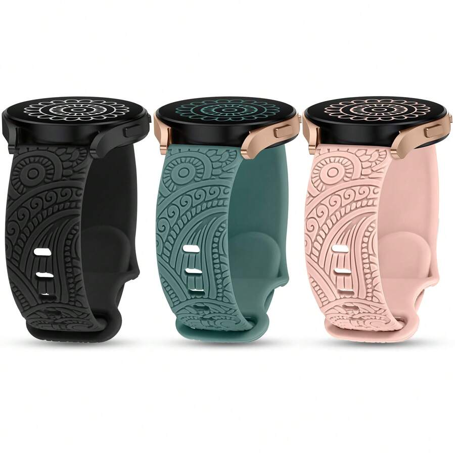 Flower Engraved Bands Compatible With Samsung Galaxy Watch 7/ FE/ 6/5/ 4/ Active 2 40mm 44mm/ 5 Pro 45mm/ Watch 6/4 Classic 43mm 47mm 42mm 46mm,20mm Cute Flower Soft Silicone Sport Strap Replacement Watch Bands For Women - Watch4/5/6/7-20mm - View 1