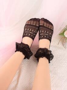 3 أزواج من أغطية الساق الرقيقة للنساء مزخرفة بالدانتيل التنفسي المرن، أغطية الساق منخفضة القبضة، كيوت وجذاب - متعدد الألوان - مشاهدة 8