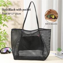 1PC Large Mesh Beach Bag - Sandproof Swim Tote Bag Oversized For Family Foldable Lightweight Pool Boat Bag, Beach Essentials, Beach Accessories, Pool Float - Multicolor - View 8
