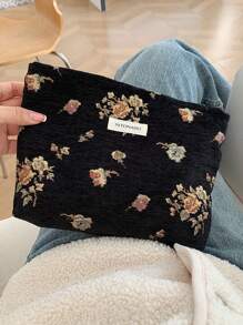 1 Pieza/Set Bolsa de maquillaje con estilo floral multifuncional para almacenamiento de cosméticos, cuidado de la piel, crema de manos, aceite labial, esmalte de uñas, monedas, toallas sanitarias, pequeños artículos, con cierre de cremallera, estilo retro. Bolsa de maquillaje, estuche de maquillaje, neceser de viaje, organizador de cosméticos, regalo para buenos amigos, regalo del día de la madre, regalo de boda para dama de honor