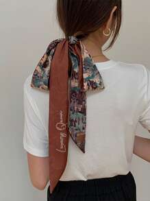 4件套女士新款中国风复古印花围巾头带，休闲优雅日常佩戴，约会，旅行，多功能礼物发带头巾发带吸汗带，秋冬季女士发饰，度假装扮，女士头巾柔软头巾