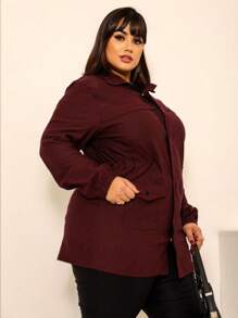 PLUS SIZE OVERCOAT JACKET CINCHED PARKA WINTER COAT BENGALINE - 酒紅色 - 查看 8