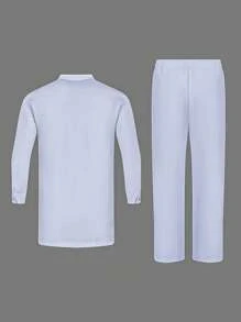 2 Pcs/Set White Dashiki Outfits For Men, Unique Button Design, Stylish Shirt With Long Sleeves And Drawstring Trousers, African Menswear For Dates, Street, Party, Weddings, Cultural Occasions, Traditional Ceremonies - 白色 - 查看 4