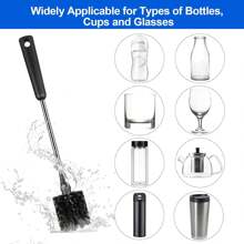 Cepillo para botellas, mango largo de acero inoxidable, limpieza de botellas de agua, limpiador de botellas deportivas, cepillo de fregar doméstico apto para botellas de cerveza, tazas, tazones de café, vasos, y tumblers