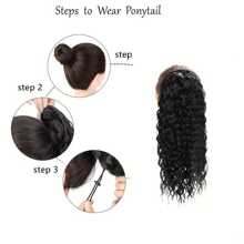 Drawstring Ponytail Deep Curly Heat Resistant 100% Human Hair Instant Clip Ponytail Extension Protective Style Kinky Curly Hair Pieces For Women - Natural Black - View 6