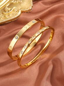 2 件/套简约时尚不锈钢手链优雅奢华礼物，送给美丽女性的完美节日礼物 - 間鑽手環組合 - 查看 6