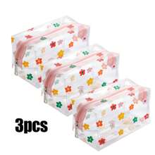 3 piezas Bolsa de maquillaje floral linda e impermeable, estuche de tocador floral refrescante de verano para organización de cosméticos, almacenamiento de útiles escolares, accesorios de baño, bolsa con cremallera con estampado de margaritas, organizador de baño de viaje portátil para mujeres