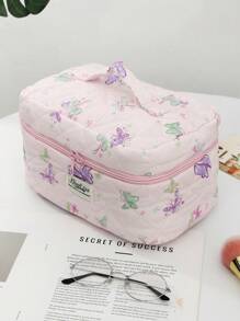 1PC/Set Light Purple Quilted Makeup Bag, Purple Butterfly Fashionable Casual Fashion Portable Makeup Bag, Multifunctional, Simple Makeup Bag, Large Capacity Storage Bag, Can Be Used For Accessories Such As Wallets, Lipsticks, Sanitary Napkins, Coins, Keys, Travel Storage Bags, Sunglasses, Suitable For Women, Girls, Teenagers, Female Students, Gifts. Drawstring Bag. Cosmetic Bag - Mauve Purple - View 6