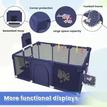 Large Playpen Baby XL 180x120cm, Playpen Baby Children's Playpen With Breathable Net, 50 Play Balls And 4 Pull Rings For Baby & Toddlers Indoor Outdoor - Màu xanh hải quân - Xem 2