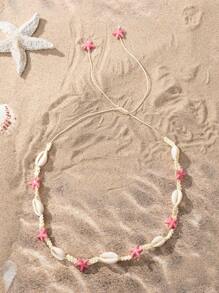 1pc Bohemian Style Colorful Seashell & Starfish Necklace For Women, Spring/Summer - Multicolor - View 1