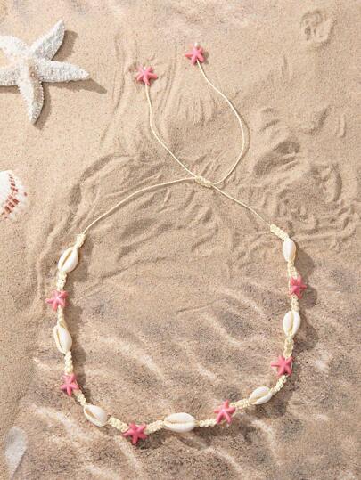 1pc Bohemian Style Shell & Colorful Starfish Necklace For Women, Spring/Summer