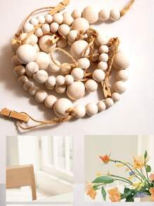 1 pièce Cadre photo mural avec guirlande de perles en bois, cadre collage pour décoration murale style bohème, supports photo avec 7 pinces en bois, pour décoration rustique de campagne, maison, chambre d'enfant, décoration de dortoir