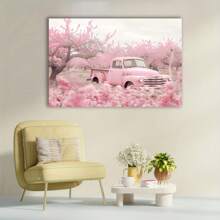 1 Pieza Encantador Póster de Lona de Camión Vintage Rosa y Jardín de Cerezas - Arte de Pared Pastel Suave con Marco de Madera Envuelto, Ideal para Decoración de Sala de Estar - Multicolor - Ver 8