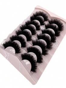 Long Lashes!7 Pairs Extension Thick Long Reusable Extended Makeup Lashes 9D Faux Mink False Eyelashes, Multi-Layered Curly & Fluffy, Soft & Voluminous Drama Messy Mink Lashes, Cat Eye Shape, 18-25mm Ultra Long & Dense, Handmade Suitable For Beginners, Comfortable & Versatile For Holidays & Parties - 黑色 - 查看 5
