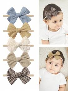 5 piezas Diademas para niñas recién nacidas, infantes, niñas pequeñas y niños, accesorios para el cabello hechos a mano con lazos y banda de nailon y lino