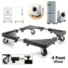 4-Wheeled Stainless Steel Appliance Cart - Adjustable Movable Caster Base, Fits Refrigerators, Washers And Dryers - Space-Saving Kitchen Storage Rack, Refrigerator, Mobile Base - Black - View 12