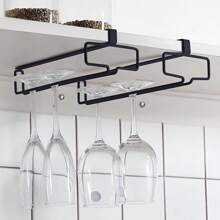 1 Piece Goblet Rack Under Cabinet Wine Glass Holder, Kitchen Hanging Glass Metal Storage Rack, Nail Free Glasses Storage Rack, Black White, Space Saving, Easy To Install, Non-Slip, Affordable, For Home, Bar, Kitchen, Cafe, Offices And Hotels, For Outdoor, Camping