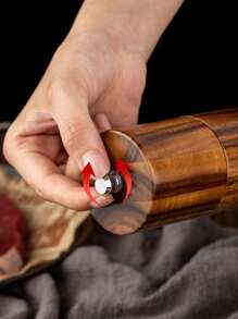 1pc/2pcs/3pcs/4pcs Small Acacia Wood Cylinder Pepper Grinder, Manual Wooden Black Pepper Salt Grinder With Base - Brown - View 5