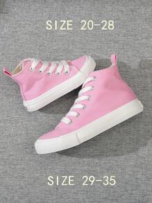 OPOEE White Canvas Shoes Baby Sneakers Mid Cut Casual Shoes Children Lace Up Vulcanized Shoes Spring Autumn Korean Style Minimalist Boys Girls Classic High Top Canvas Shoes Unisex Kids Skateboard Sneakers - Baby Pink - View 8