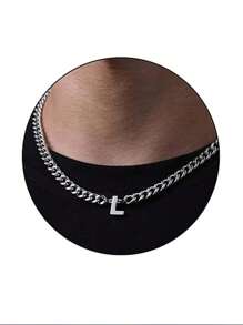 1pc Stainless Steel 26 Letter Fashion Pendant Necklace, Suitable For Daily Wear, Gift For Boyfriend/Girlfriend, Couples