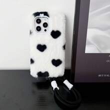 1 pieza Brazalete con soporte para teléfono móvil en forma de corazón blanco y negro, funda protectora de invierno compatible con iPhone/OPPO
