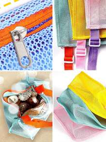 Sac de plage en maille, sac de collection de coquillages avec fermeture éclair et bandoulière réglable, sac fourre-tout de plage mignon, parfait pour collecter des coquillages, des jouets de plage et des accessoires de natation, sac de rangement pour jouets, indispensable pour les croisières et le camping, cadeau pour les garçons et les filles (sac uniquement, sans jouets inclus), sac de plage, kawaii - Multicolore - Voir 5