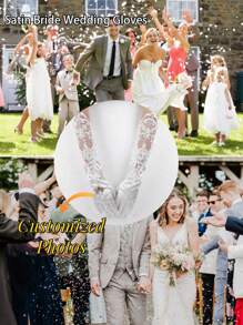 Customized Satin Lace Bridal Gloves; Personalized Image Customization; Personalized Opera Party White Lace Gloves; Enter The Marriage Hall With Your Pet; Wedding Bride Gloves; Any Image Content.