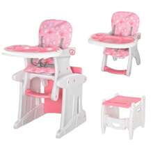 HOMCOM 2 In 1 Convertible Baby High Chair Toddler Table Chair Infant Feeding Seat Removable Food Tray Harness - Pink - View 2