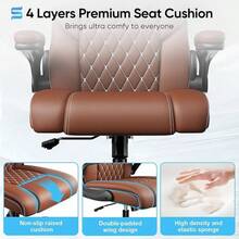 Sytas Executive Leather Office Chair, Comfy Desk Chair With Adjustable Headrest & Flip-Up Padded Arms & Lumbar Support, Adjustable Hight And Tilt, Rolling Swivel, Brown - Brown - View 4