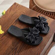 女士柔软加垫 EVA 蝴蝶结拖鞋，舒适可爱防滑百搭户外 - 黑色 - 查看 7