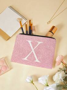 Letter Print Foundation Girl Gift Party Makeup Bag Zipper Bag Double Lined Toiletries Handbag Storage Makeup Bag Toiletry Bag Travel Wash Bag Toiletry Travel Bag Makeup Storage Beach Beach Bag Vacation Holiday Essentials School Supplies Travel Essentials Ladies For College Dorm Bathroom