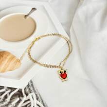 1pc Crystal Owl Dual Color Pendant Dual Layer Anklet, Women Beach Foot Jewelry - Multicolor - View 3