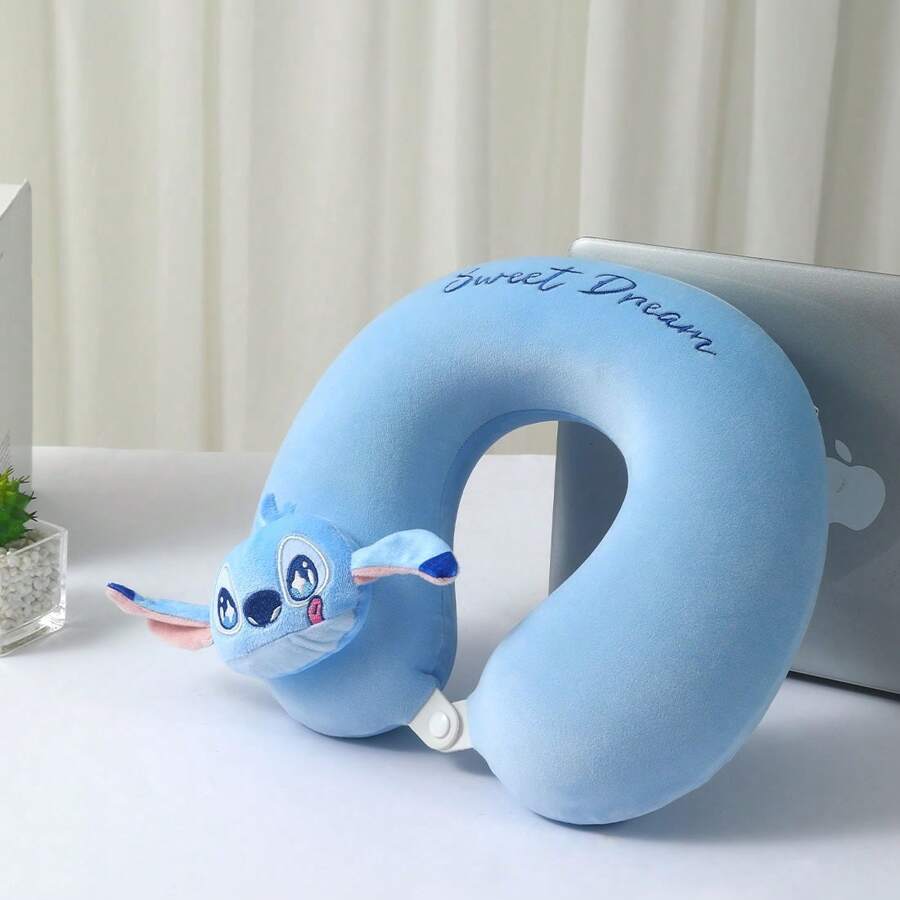 Miniso Lilo & Stitch Soft And Comfortable U-Shaped Neck Plush Pillow For Travel(Stitch) Stitch,Stitch Stuff,Stitch Pajama,Pink Stitch,Lilo Stitch Plush,Lilo And Stitch Pajama - Light Blue - View 1