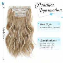 Clip In Hair Extensions, 14inch Short Wavy Curly Clip In Hair Extensions For Women 4Pcs Synthetic Beach Wavy Hair Extensions Invisible Lace Weft Hairpiece For Women - Buttery Blonde With Highlights - View 2
