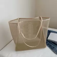 1pc Polyester Mesh Sling Bag - Large Capacity, Multifunctional Rectangular Tote Bag, Outdoor Beach Bag, Beach Fashion, Stylish Design, Travel Accessory - Khaki - View 1