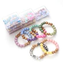 19pcs/Box 12mm Silicone Beads And Wooden Beads DIY Loose Bead Set With Elastic Cord, For Making Bracelet, Necklace, And Various Decorative Pendant - Multicolor - View 4