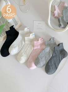 6 双薄款蝴蝶结网眼透气短袜，适合春夏季 - 彩色 - 查看 1