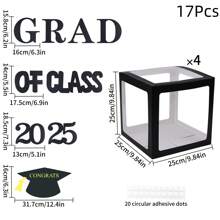 Balloon Boxes Grad So Proud Of You Graduations 2025 For Graduation Party Decorations Supplies For Indoor/Outdoor Home Door Decor 4 Pcs Black Balloon Transparent Boxes(NO Balloon, White And Black)
