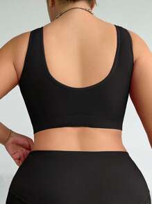 1PC Women Plus Size Solid Double Layers Seamless Sports Bra Comfortable Wire-Free Bra For Yoga And Workout Lingerie(Removable Unfixed Pads) - Black - View 2