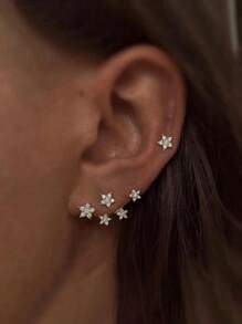 1 Pair Of Exquisite Niche Retro Sparkle Star Stud Earrings Simple Zirconia A Pair Of Two-Wear Design Earrings For Men And Women - Multicolor - View 6