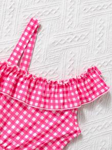 2 pezzi/Set Tuta casual e comoda da ragazza con stampa a quadri e floreale, stile estivo per vacanze