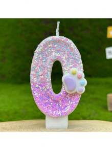 1 pieza Vela de cumpleaños con diseño de pata de gato rosa del 0 al 9, vela digital degradado rosa-morado con brillo, adecuada para decoración de pastel de fiesta de cumpleaños, decoración de pastel con tema de mascota linda, decoración de pastel hecha a mano - Pata de gato rosa - Ver 18