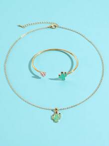 2pcs Fashionable & Sweet Girl's Jewelry Set, Including Necklace And Bracelet, Suitable For Daily Wear, Festive Party, Elegant Girl's Accessories