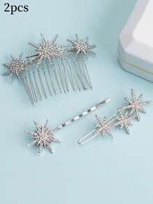 2 件/4 件时尚简约星星和月亮发夹，优雅水钻装饰婚礼派对发饰，发夹和刘海夹 - 彩色 - 查看 13