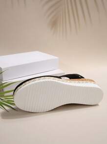 Mila Footwear Women's Platform Closed Toe Black Rope-Sole Sandals, Outdoor/Beach Style, Summer New Color-Blocking Elastic-Band Roman Sandals - Black - View 9