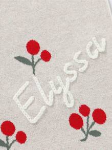 1pc Customizable Name Hand-Embroidered Knitted Cherry Pattern Soft Baby Blanket, Suitable For All Seasons - White - View 5