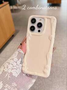 2pcs 3D IPhone 13/14/15 Pink & Pure White Cream Frame Creative IPhone 12 Pro Max/13 Pro/14 Pro Korean Style TPU Soft Case Compatible With Iphone 16/15 Pro Max, IPhone 16/16 Plus Wave Design - Multicolor - View 3