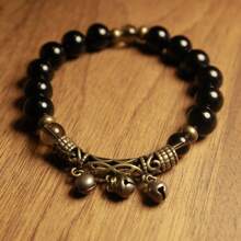 1pc Simple Style Bracelet Suitable For Daily Wear Festivals Handsome Bracelet Black Beads Copper Accessories Can Be Used As Birthday Gifts Valentine Gifts All Kinds Of Holiday Gifts Are Suitable For Bracelets Very,Mom,Mother,Mother's Day,Gift