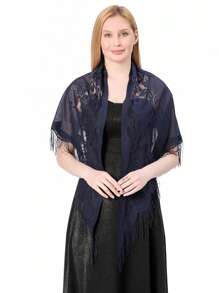 1pc Women Solid Color Crochet Lace Flower Triangular Scarf, Fashion Versatile Shawl, Breathable Sunscreen Headwrap For Dress - Flower Triangle Scarf - View 4