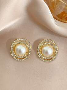 6pcs/Set Elegant Retro Rhinestone Cat Eye, Geometric Shape, Faux Pearl Stud Earrings, Suitable For Daily Wear And Occasions - Multicolor - View 5